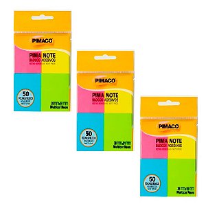 Kit com 3 Blocos Adesivo Neon 38x51mm Pimaco – Kit com 4 Blocos de 50 Folhas