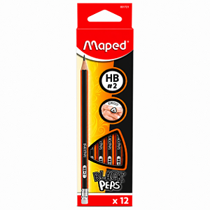 Caixa com 12 Lápis Preto Maped Black Peps HB com Borracha
