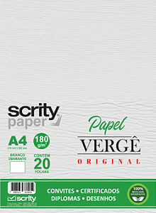 Papel Especial Vergê Branco 180g - A4 com 20 folhas - Scrity