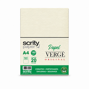Papel Especial Vergê Creme 180g - A4 com 20 folhas - Scrity