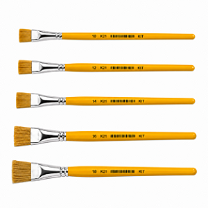 Kit de Pinceis para Pintura Chato K21 Cabo Longo Amarelo -10, 12, 14, 16, 18