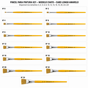 Pincel para Pintura Chato K21 Cabo Longo Amarelo