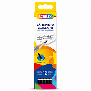 Caixa com 12 Lápis Preto Classic HB Acrilex com Dipping