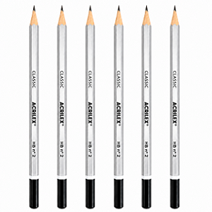 Kit com 6 Lápis Preto Classic HB Acrilex com Dipping
