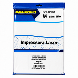 Papel Especial Premium Couchê Semibrilho A4 160g Masterprint com 50 Folhas – Para Impressora Laser