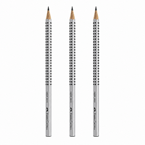 Kit com 3 Lápis Faber-Castell Grip 2001 HB Nº2 Prata