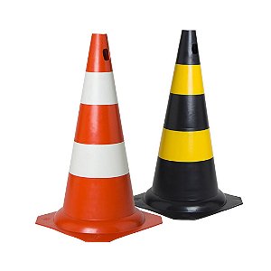 Cone de Sinalização PLT 50cm / Laranja e Branco ou Preto e Amarelo - Plastcor