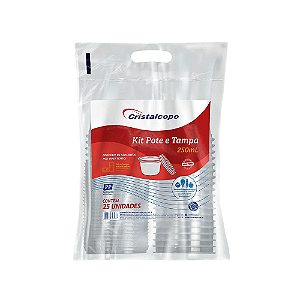 Pote de 250ml Redondo com tampa Transparente Cristalcopo com 25 unidades