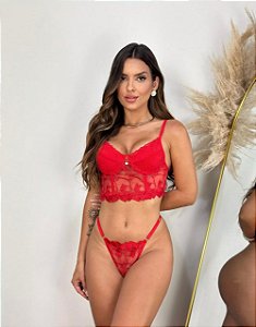 Conjunto Cropped Freya Flor Vermelho