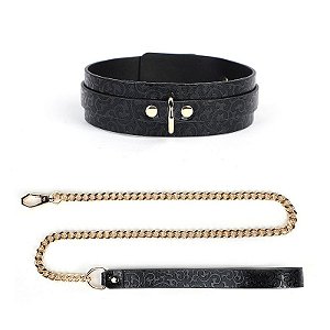 Coleira Bondage e Corrente Dourada