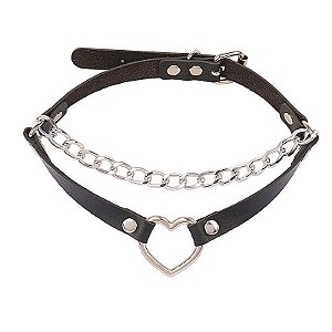 Choker Rebite Coleira com Coração e Corrente