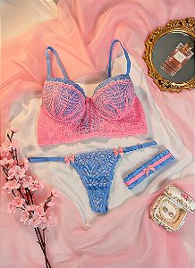 Conjunto de Renda Bicolor com Perneira Algodão Doce