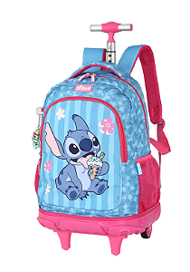 Kit Mochila Rodinhas + Estojo da Lilo Stitch e Angel Pink