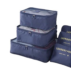 Kit 6 Sacos Bolsas Organizador Mala Roupas Bagagem Viagem Azul Escuro 2