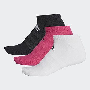 Meia Adidas Cush Low Rosa/Preta/Branca 3 pares 38 ao 40