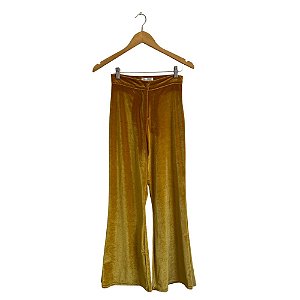 Calça Flare em Veludo Dourado, P