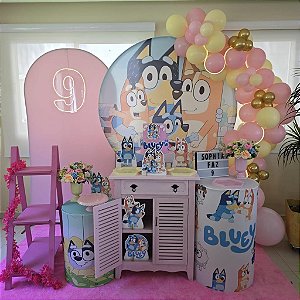 Alugue Tema Para Festa Decoração Bluey Feminino Tecido ( Modelo 2 ) Acompanha o Balão