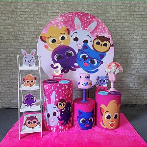 Alugue Tema Para Festa Decoração Bolofofos Rosa Tecido ( Modelo 2 )