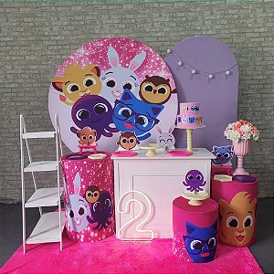 Alugue Tema Para Festa Decoração Bolofofos Rosa Tecido ( Modelo 3 )