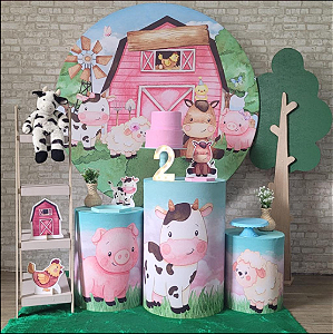 Alugue Tema Para Festa Decoração Fazendinha Rosa Tecido ( Modelo 2 )