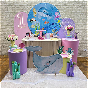 Alugue Tema Para Festa Decoração Fundo do Mar Menina Tecido ( Modelo 3 )