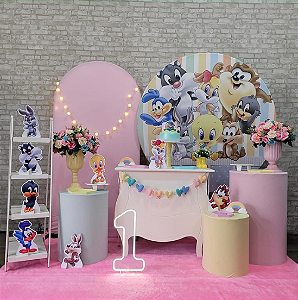Alugue Tema Para Festa Decoração Looney Tunes Menina Tecido ( Modelo 3 )