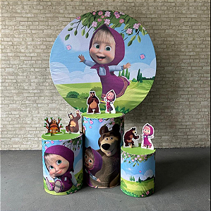 Alugue Tema Para Festa Decoração Masha e o Urso Tecido ( Modelo 1 )