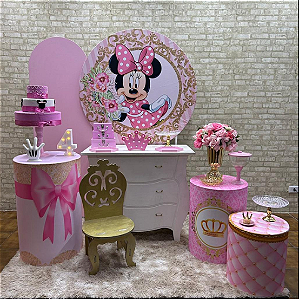 Alugue Tema Para Festa Decoração Minnie Rosa Tecido ( Modelo 2 )