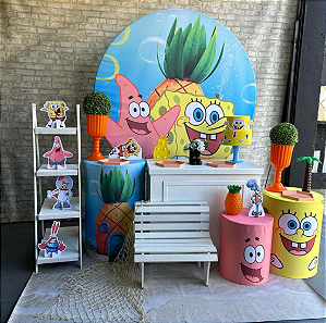 Alugue Tema Para Festa Decoração Bob Esponja Tecido ( Modelo 3 )