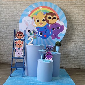 Alugue Tema Para Festa Decoração Bolofofos Azul Tecido ( Modelo 2 )