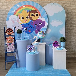 Alugue Tema Para Festa Decoração Bolofofos Azul Tecido ( Modelo 3 )