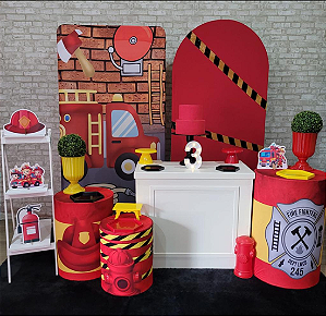 Alugue Tema Para Festa Decoração Bombeiro Tecido ( Modelo 3 )