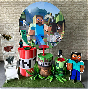 Alugue Tema Para Festa Decoração Minecraft Tecido ( Modelo 2 )