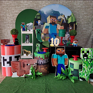 Alugue Tema Para Festa Decoração Minecraft Tecido ( Modelo 3 )