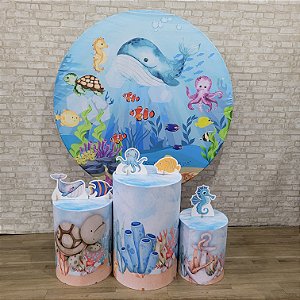 Alugue Tema Para Festa Decoração Fundo do Mar Menina Tecido ( Modelo 1 )