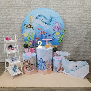 Alugue Tema Para Festa Decoração Fundo do Mar Menina Tecido ( Modelo 2 )