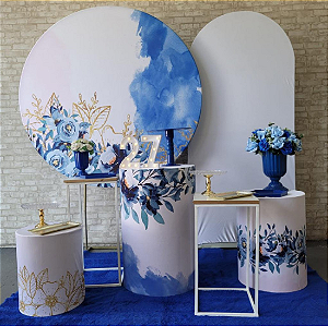Alugue Tema Para Festa Decoração Flores Azul Tecido ( Modelo 3 )