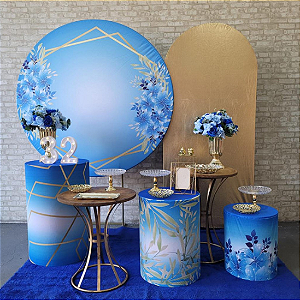 Alugue Tema Para Festa Decoração Flores Azul Tecido ( Modelo 6 )