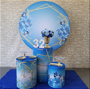 Alugue Tema Para Festa Decoração Flores Azul Tecido ( Modelo 5 )
