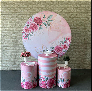 Alugue Tema Para Festa Decoração Flores Rosa Tecido ( Modelo 4 )