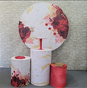 Alugue Tema Para Festa Decoração Flores Vermelha Tecido ( Modelo 1 )