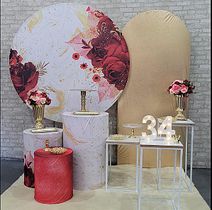 Alugue Tema Para Festa Decoração Flores Vermelha Tecido ( Modelo 3 )