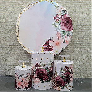 Alugue Tema Para Festa Decoração Flores Vinho Tecido ( Modelo 1 )