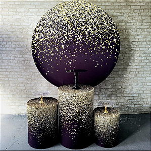 Alugue Tema Para Festa Decoração Glitter Dourado Tecido ( Modelo 1 )