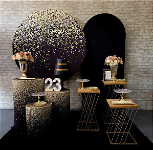 Alugue Tema Para Festa Decoração Glitter Dourado Tecido ( Modelo 3 )