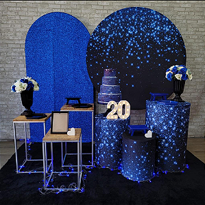 Alugue Tema Para Festa Decoração Glitter Azul Tecido ( Modelo 3 )