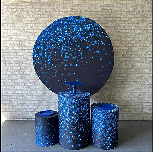 Alugue Tema Para Festa Decoração Glitter Azul Tecido ( Modelo 1 )