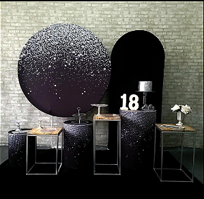 Alugue Tema Para Festa Decoração Glitter Prata Tecido ( Modelo 3 )