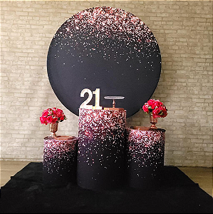 Alugue Tema Para Festa Decoração Glitter Rosa Tecido ( Modelo 2 )