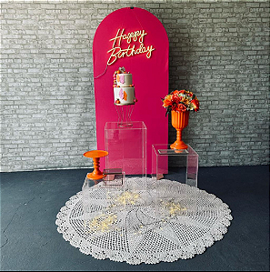Alugue Tema Para Festa Decoração Happy Laranja com Rosa Tecido ( Modelo 3 )